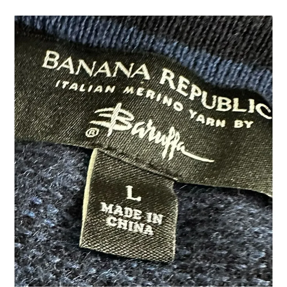 Banana Republic Italian Merino Wool Baruffa Crew Neck Sweater Blue Size Large